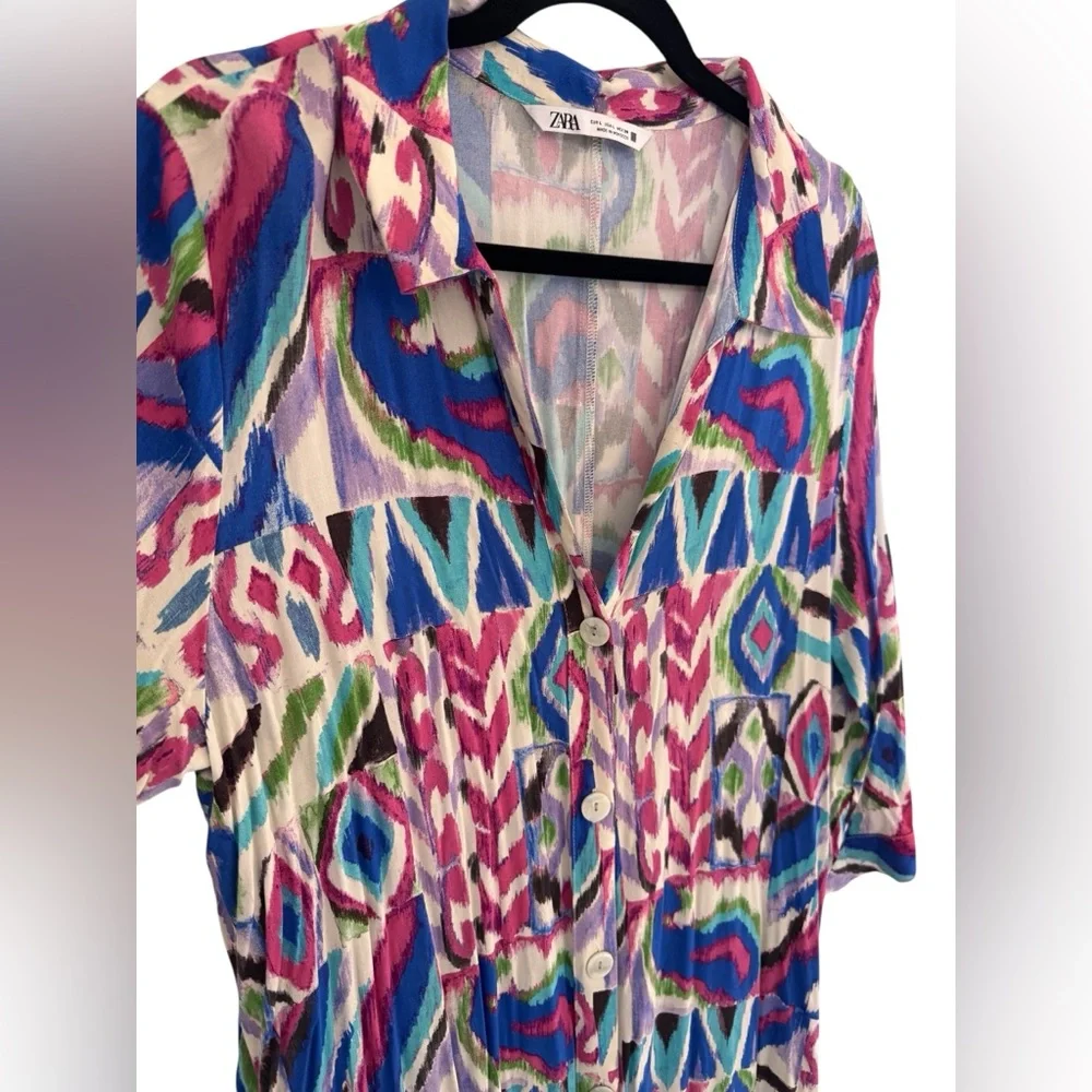 Zara Multicolor Abstract Midi Dress 100% viscose size large - Picture 2 of 6